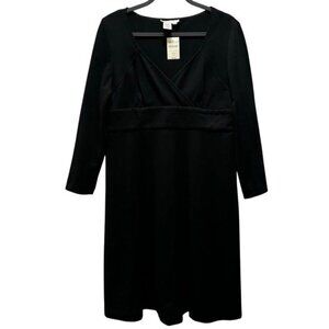 Coldwater Creek Womens Petite Black V-Neck Banded Waist Dress Size 14